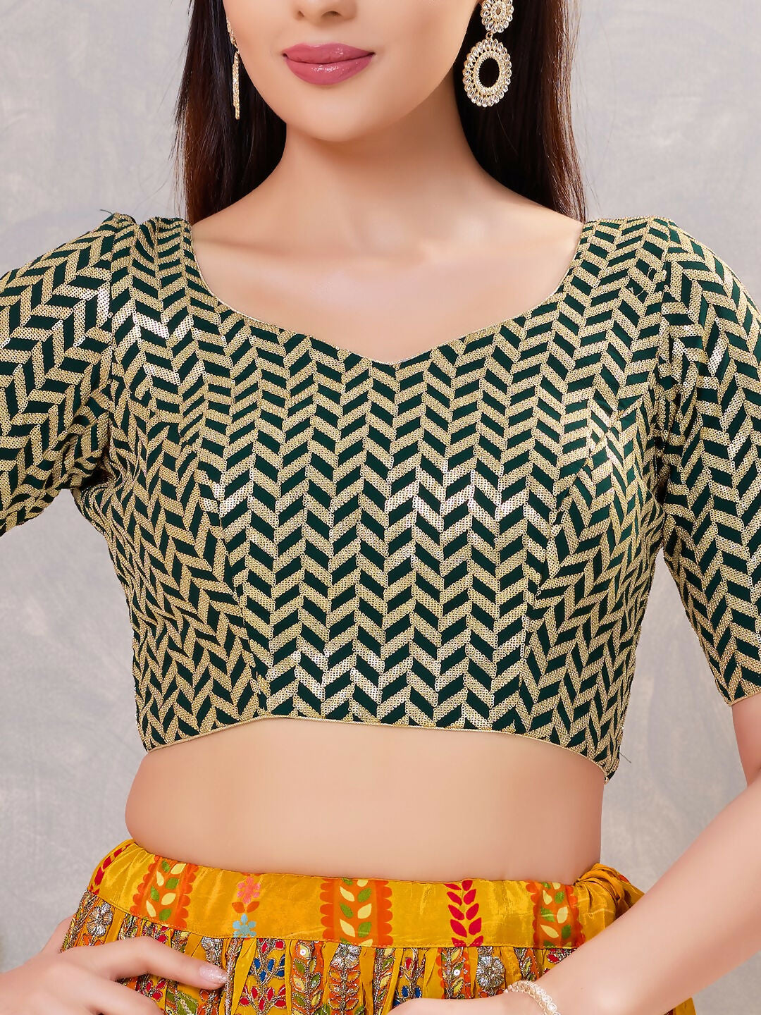 Women's Bottle-Green Silk Stitched Blouse – Minimalist Round Neck