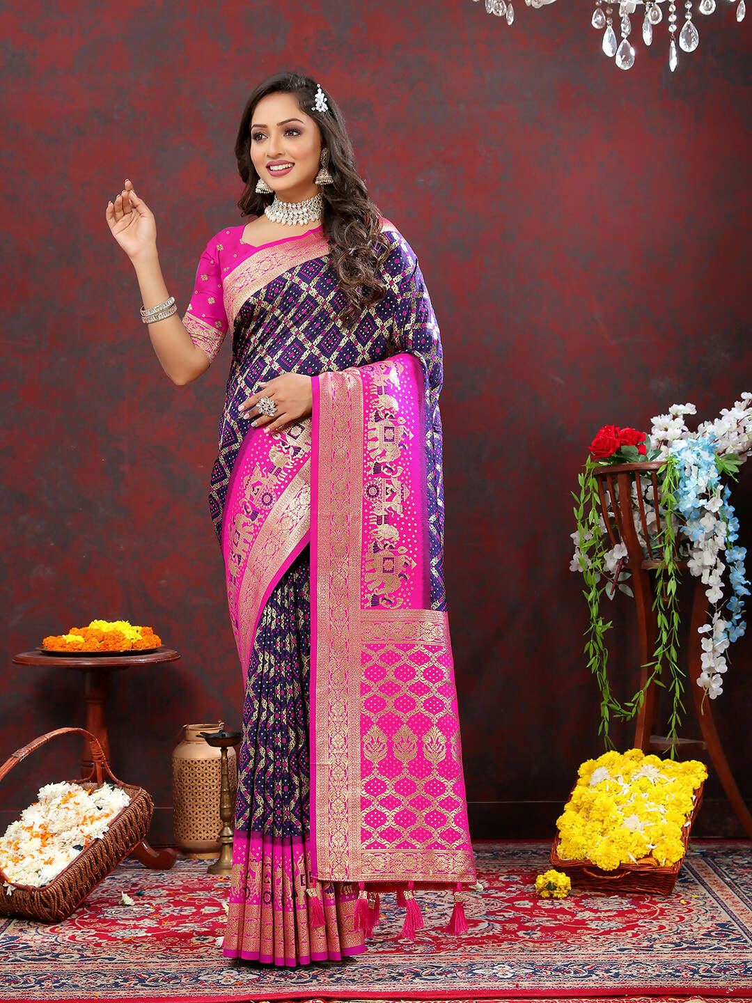 Lorenvalley Fashion Purple & Magenta Patola Silk Woven Design Meenakari Weaving Saree