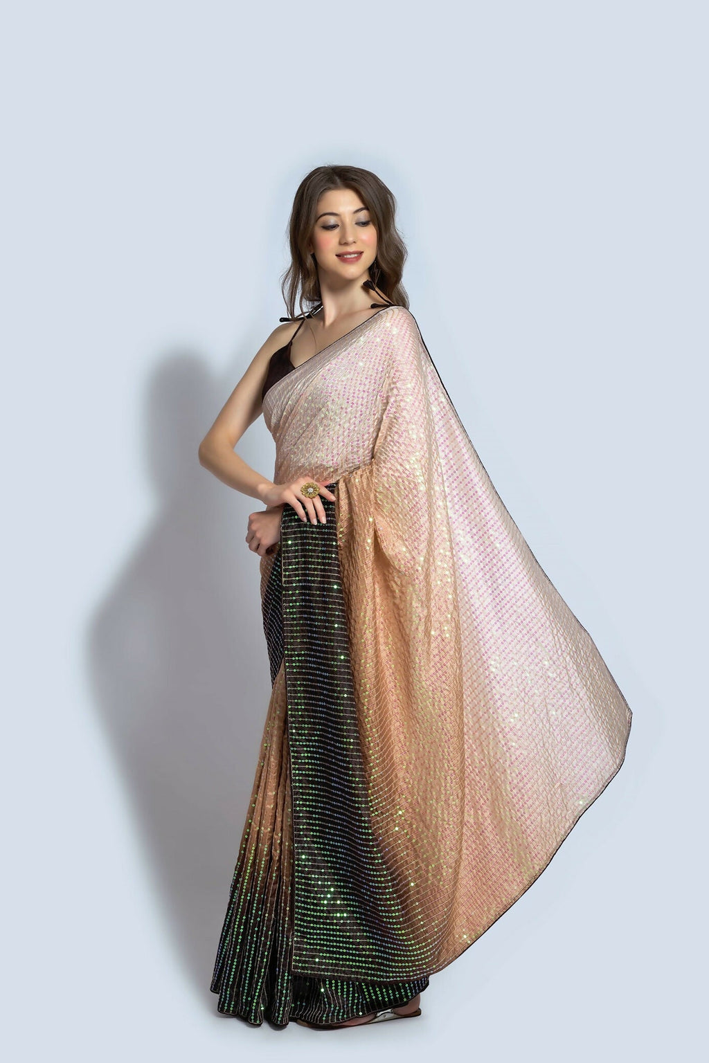 Cream Vichitra Silk Embroidered Party Wear Saree