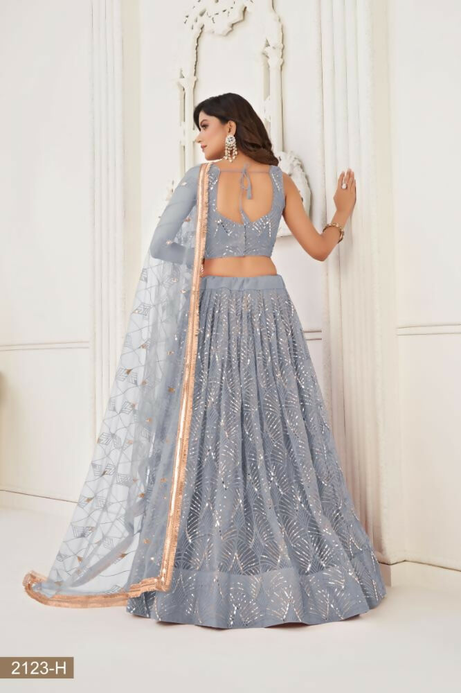 Light Gray Butterfly Net Lehenga with Mirror and Sequence Work