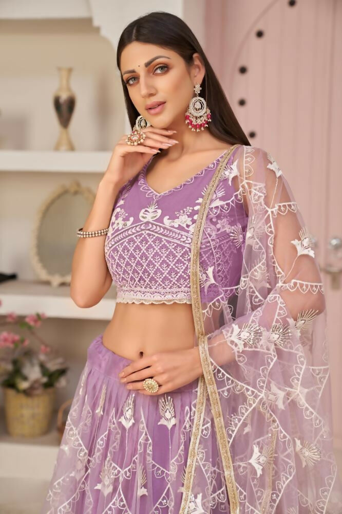 Lavender Butterfly Net Lehenga with Zari and Sequence Work