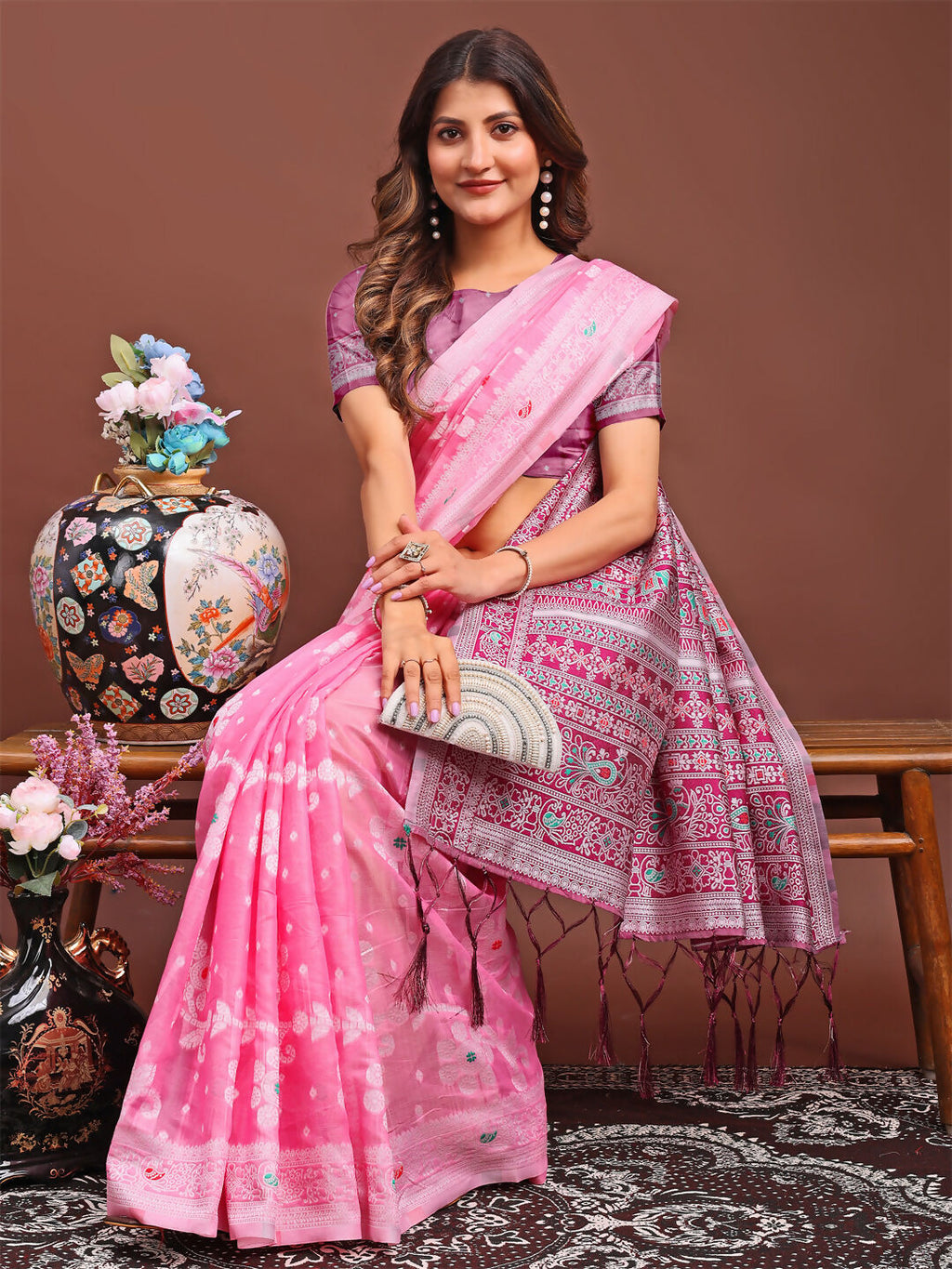 Pink Linen Cotton Saree - Comfortable Ethnic Wear