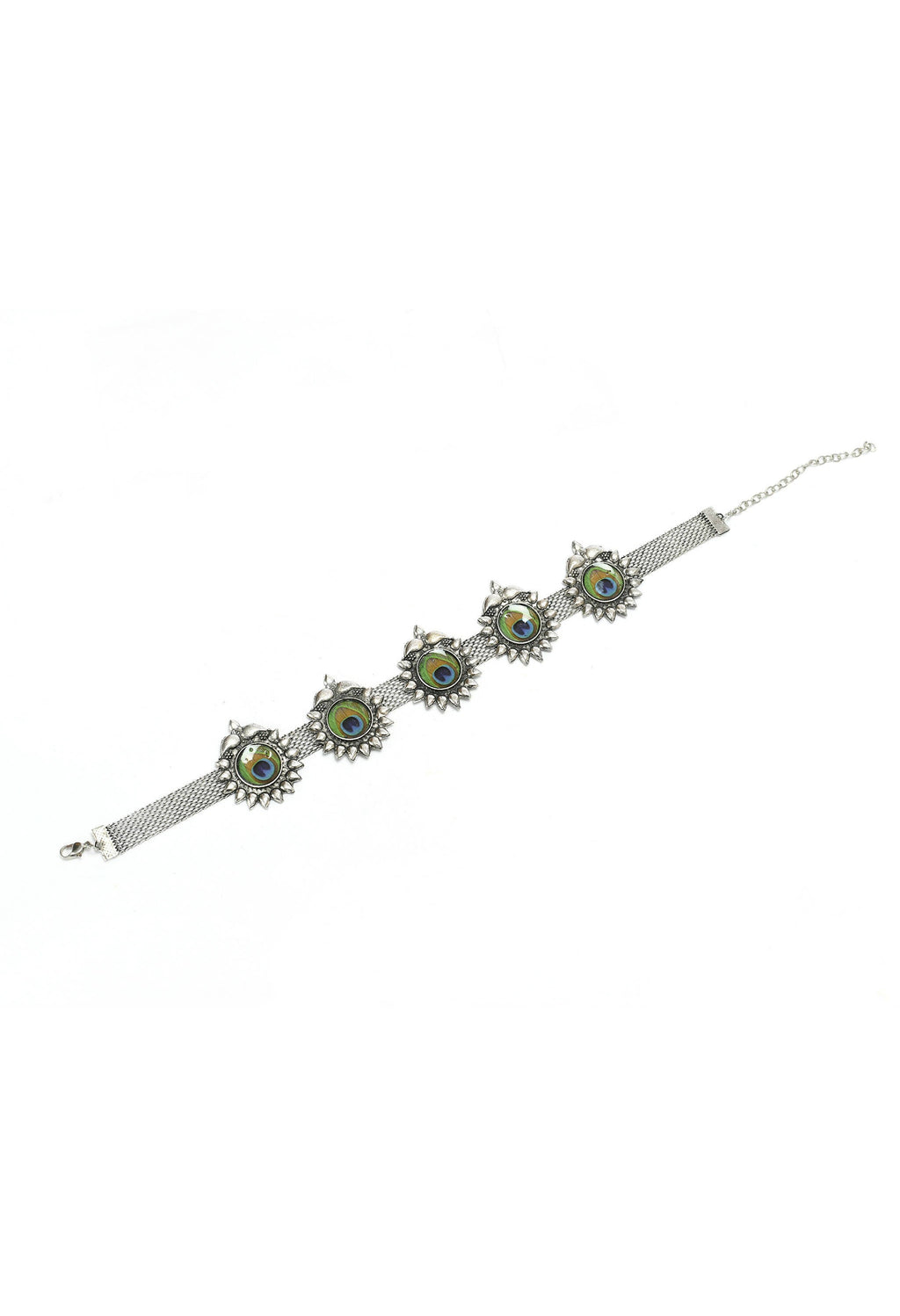 Oxidised Silver-Plated Peacock Wings Statement Choker