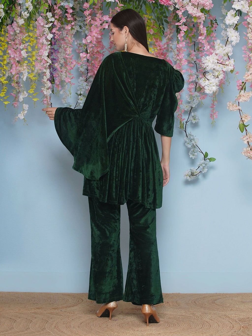 Green Velvet Hand Embellished 2-Piece Co-ord Set
