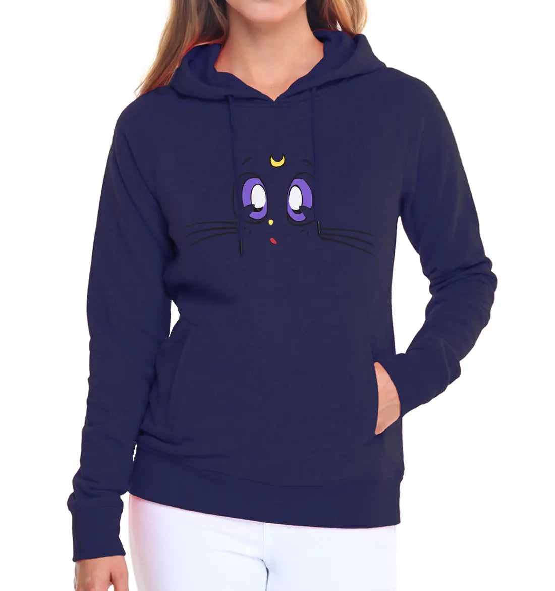 Women's Hooded Sweatshirt with Cute Cat Design