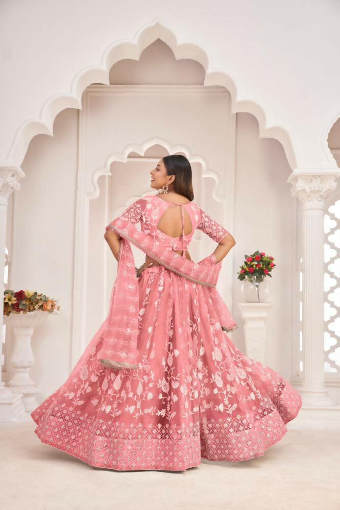 Gajari Butterfly Net Wedding Lehenga with Zari and Sequence Work