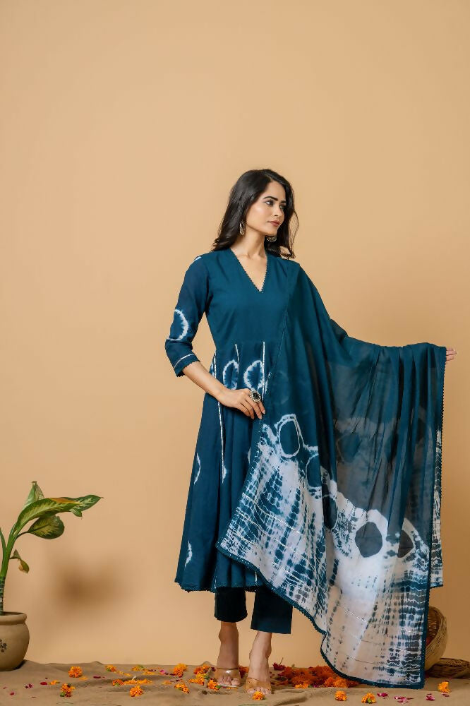 Navy Blue Tie & Dye Cotton Suit Set