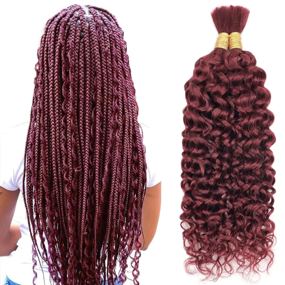 Human Braiding Hair for Boho Braids Human Hair water Wave Bulk Human Hair for Braiding No Weft 100% Unprocessed Brazilian Remy Bulk Human Hair 100g Two Bundles/Pack （99J 22inch）