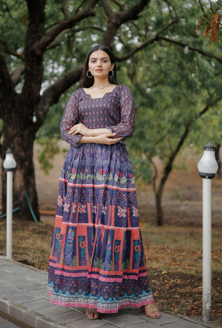 Purple Pure Chanderi Anarkali with Heavy Digital Print