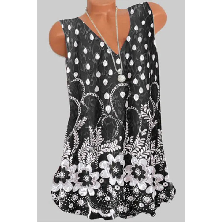 Women's Floral Pattern V-Neck Sleeveless Tank Top Summer Vest - Image 3