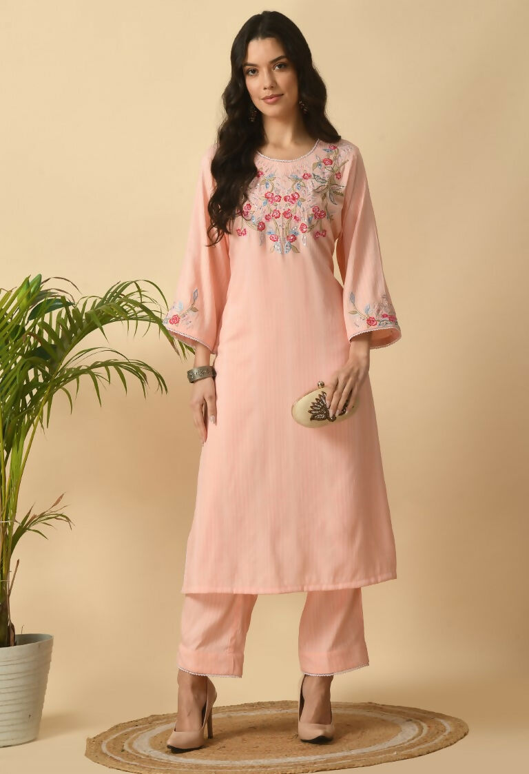 Peach Cotton Rayon Kurta Set - Soft Everyday Ethnic Wear