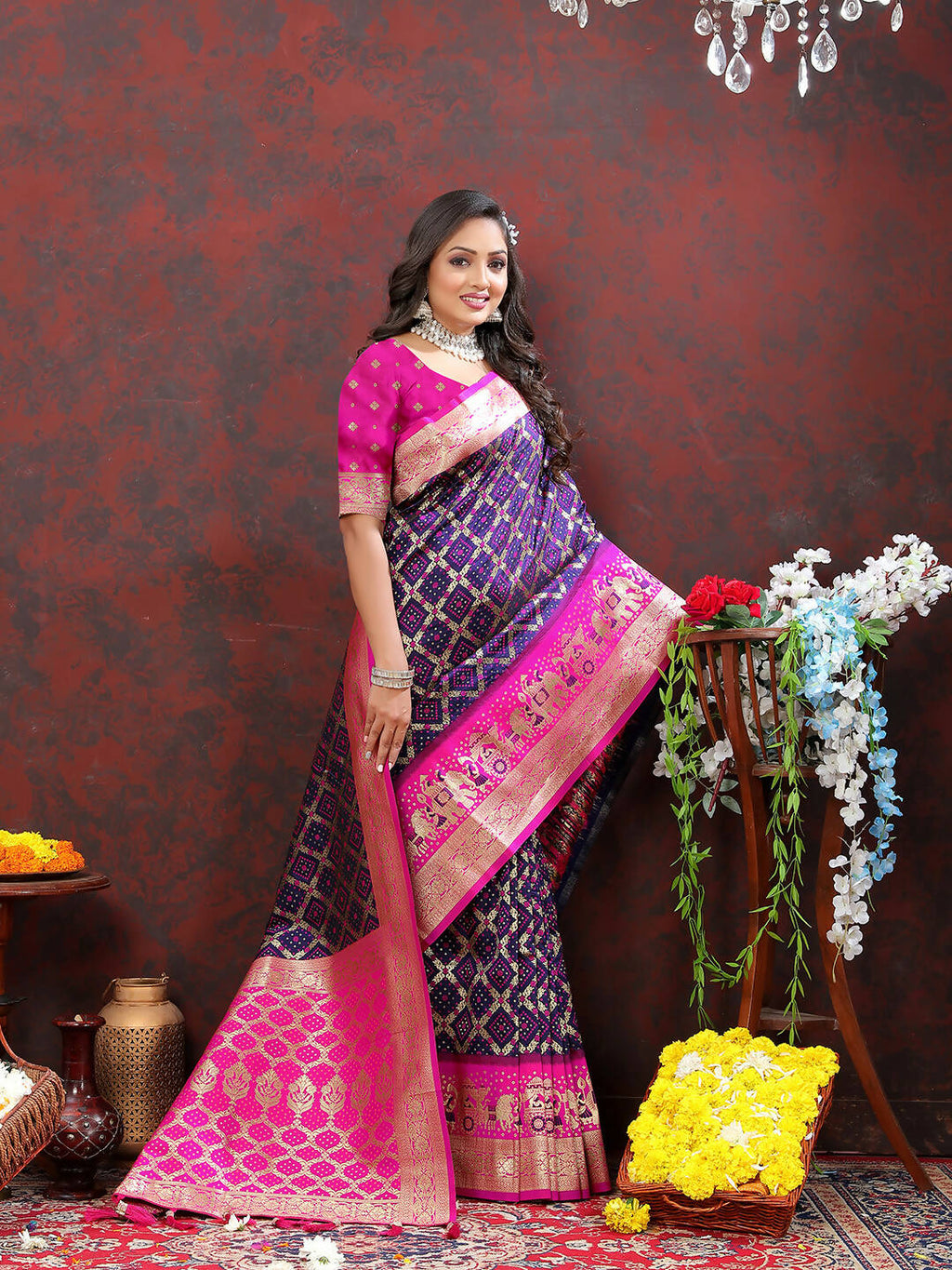 Lorenvalley Fashion Purple & Magenta Patola Silk Woven Design Meenakari Weaving Saree
