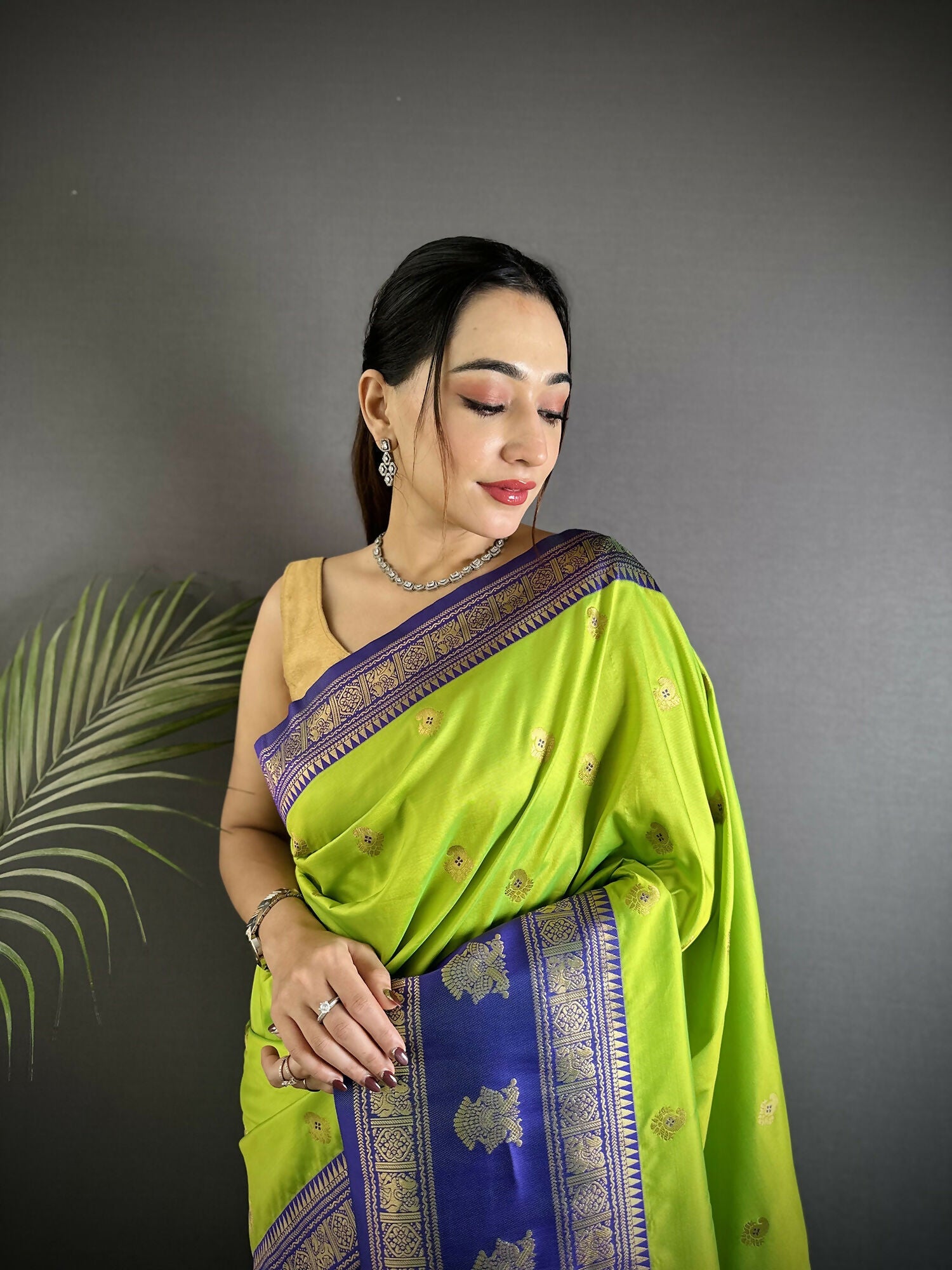 Joban Fashion Parrot Green Banarasi Soft Silk Woven Butti Saree