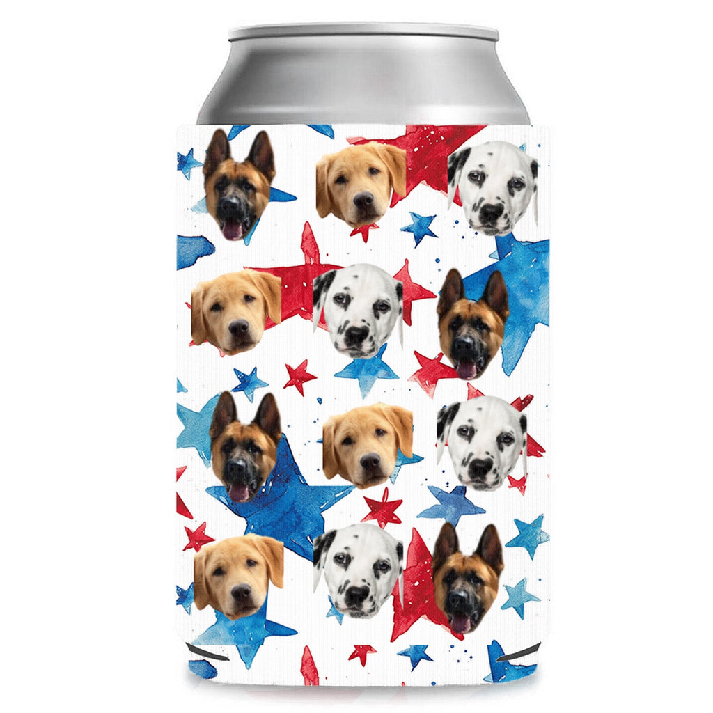 Personalized Patriotic Paws & Stars Can Cooler | Custom Pet Photo Can Holder | 4th Of July Can Sleeve | Independence Day Gift 682393
