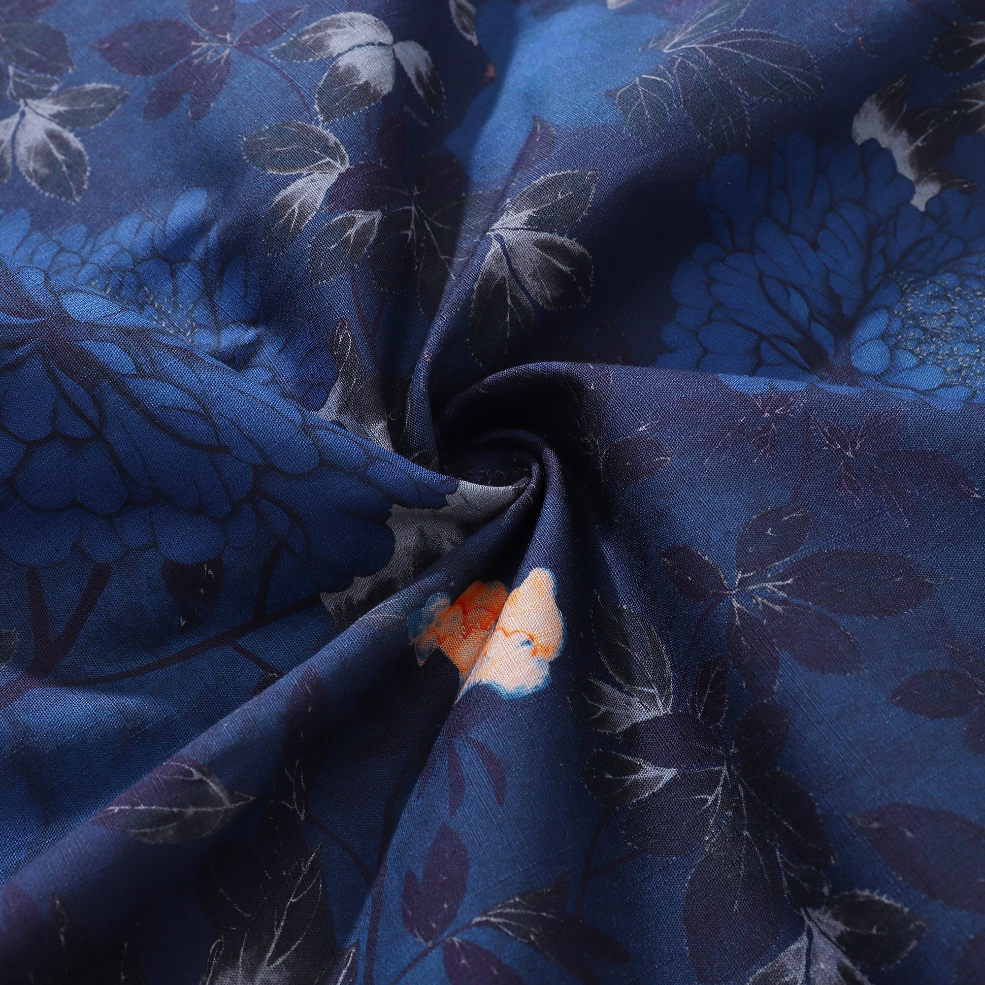 Dark Blue Peony Print Hawaiian Shirt Men's Short Sleeve Cotton