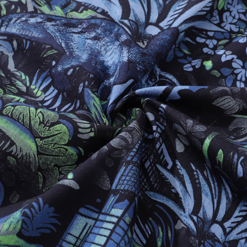 Men's Tropical Mirage Dinosaur Print Camp Collar Cotton Shirt