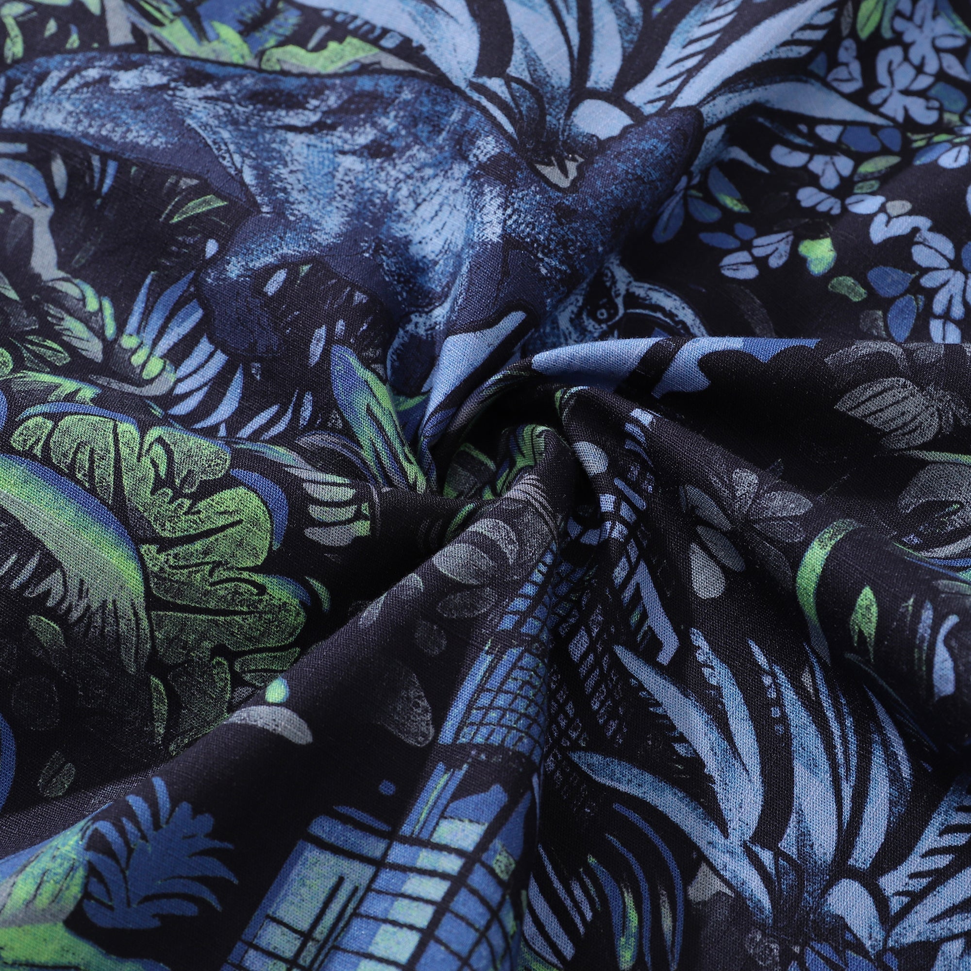 Men's Tropical Mirage Dinosaur Print Camp Collar Cotton Shirt