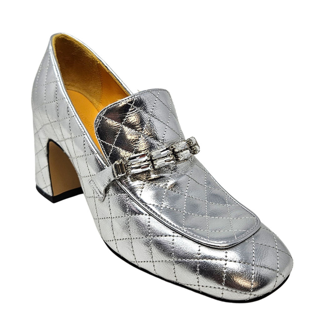 Silver Leather Quilted Loafer