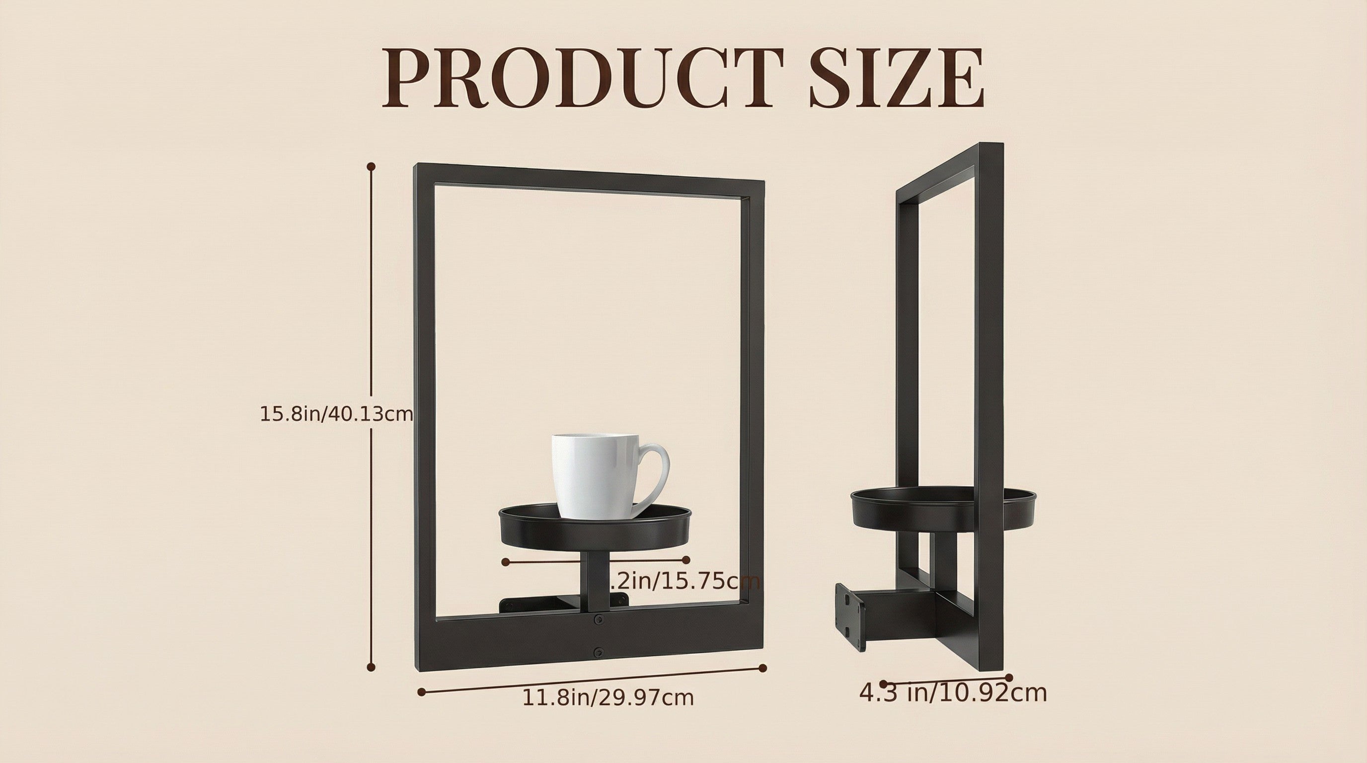 Modern Metal Window-Style Wall Frame Set with Shelf, Matte Black