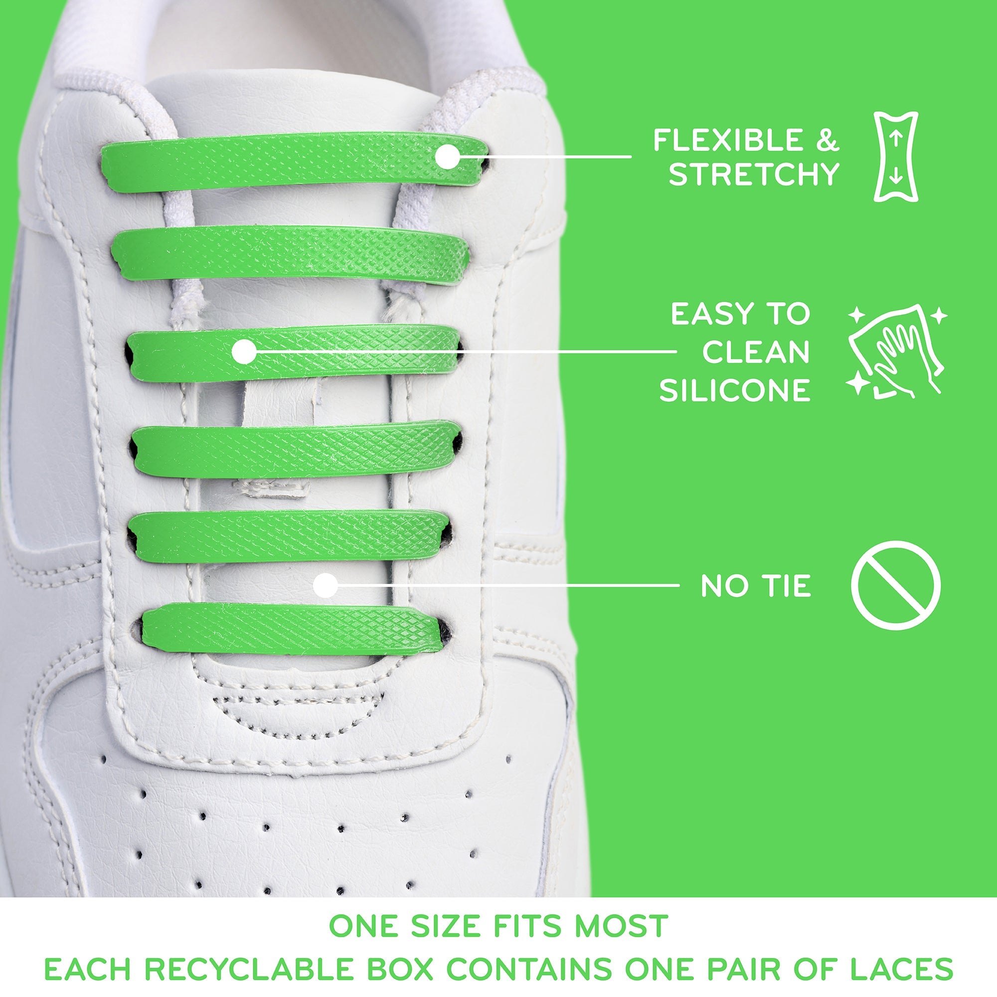 Green Stretchy Tieless Silicone Elastic Shoelaces | 20 Straps