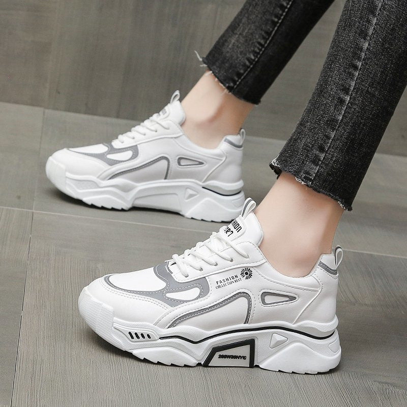 Women’s Reflective Chunky Platform Sneakers – Streetwear Lace-Up