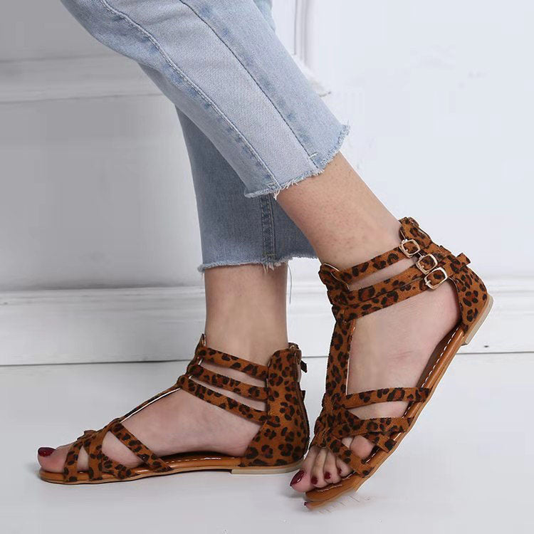 Women's Retro Leather Flat Sandals with Arch Support