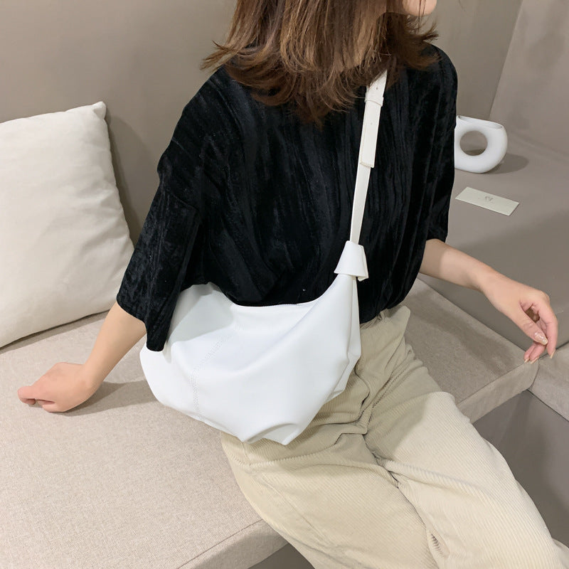 Women's PU Leather Half Round Shoulder Bag with Wide Belt and Chain
