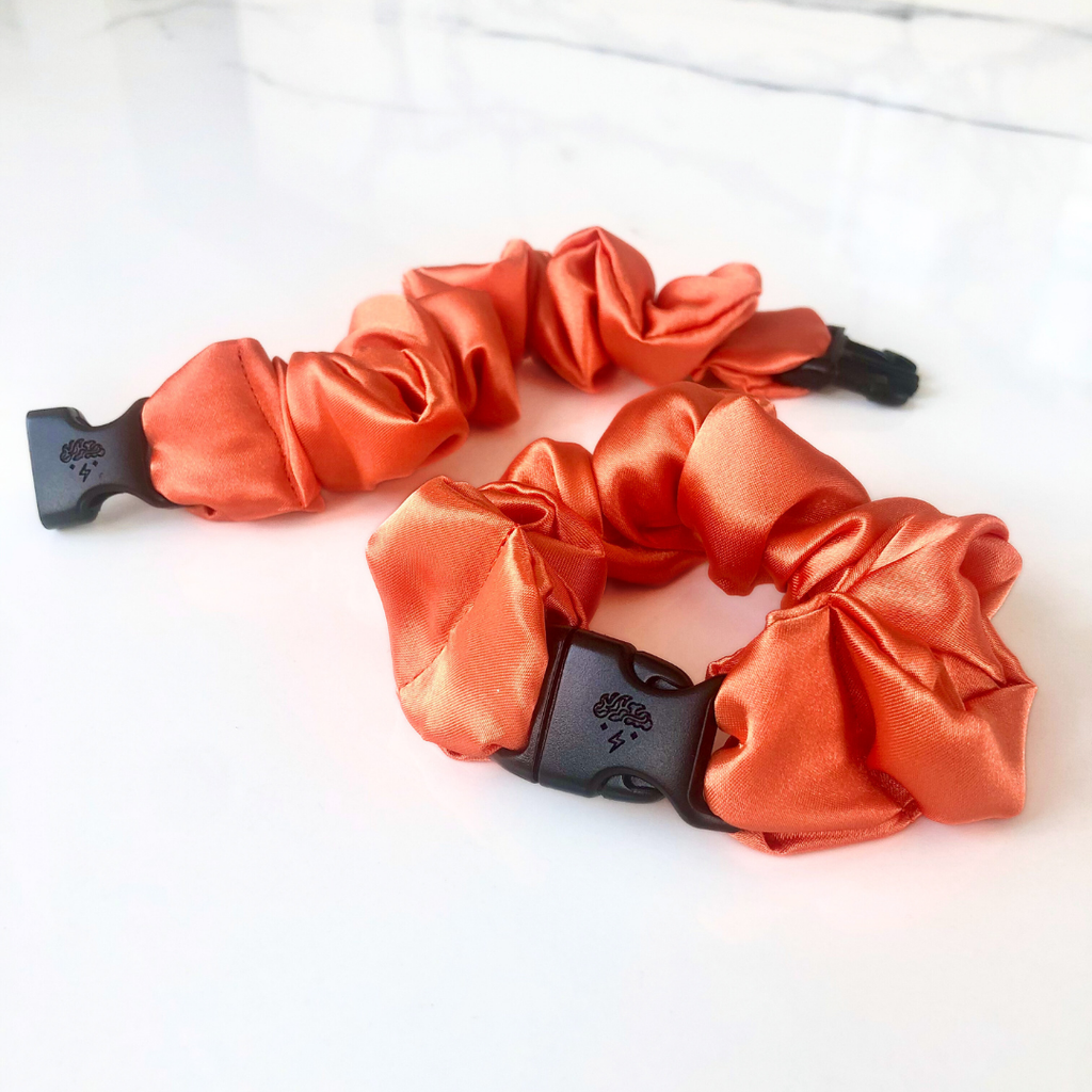 Multi-Colored Satin Buckle Scrunchies - No Snag or Tangle Hair Ties