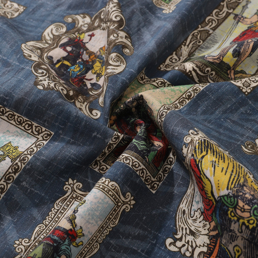 Men's Norse Mythology Woodcut Print Cotton Hawaiian Camp Collar Shirt
