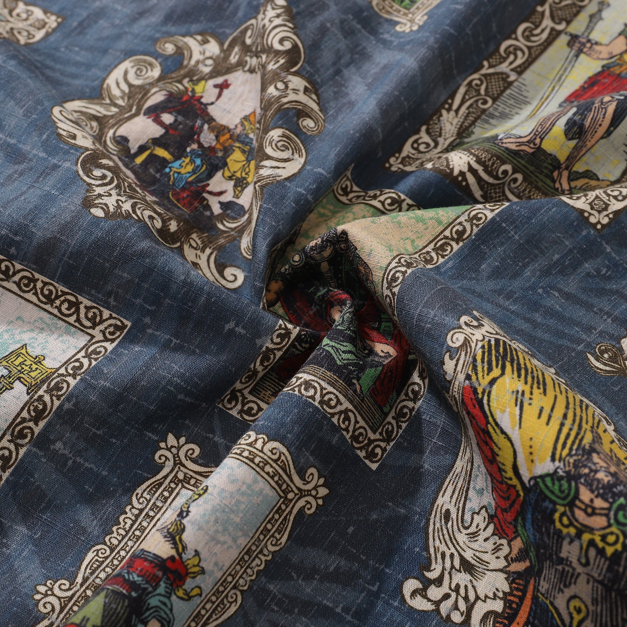 Men's Norse Mythology Woodcut Print Cotton Hawaiian Camp Collar Shirt