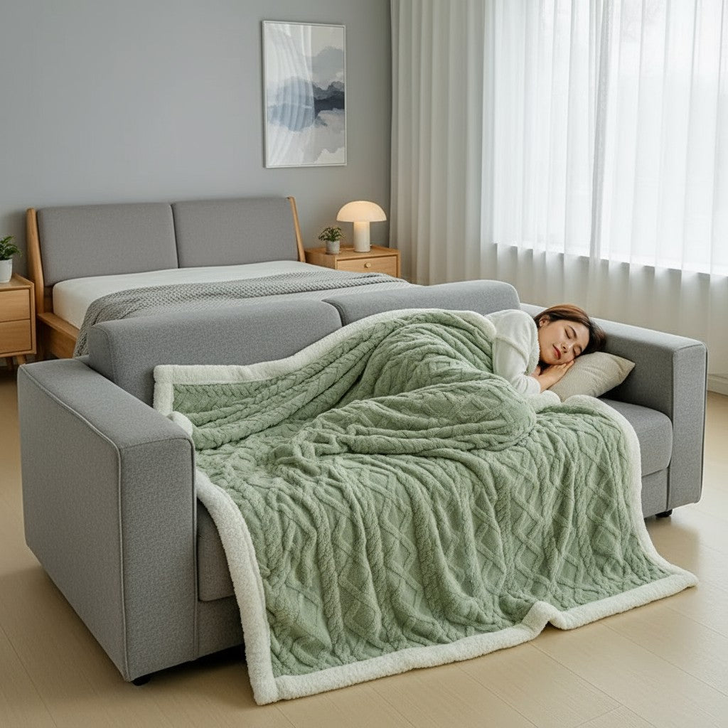 3D Waffle Texture Flannel Throw Blanket – Soft Cozy Bedding 50x60