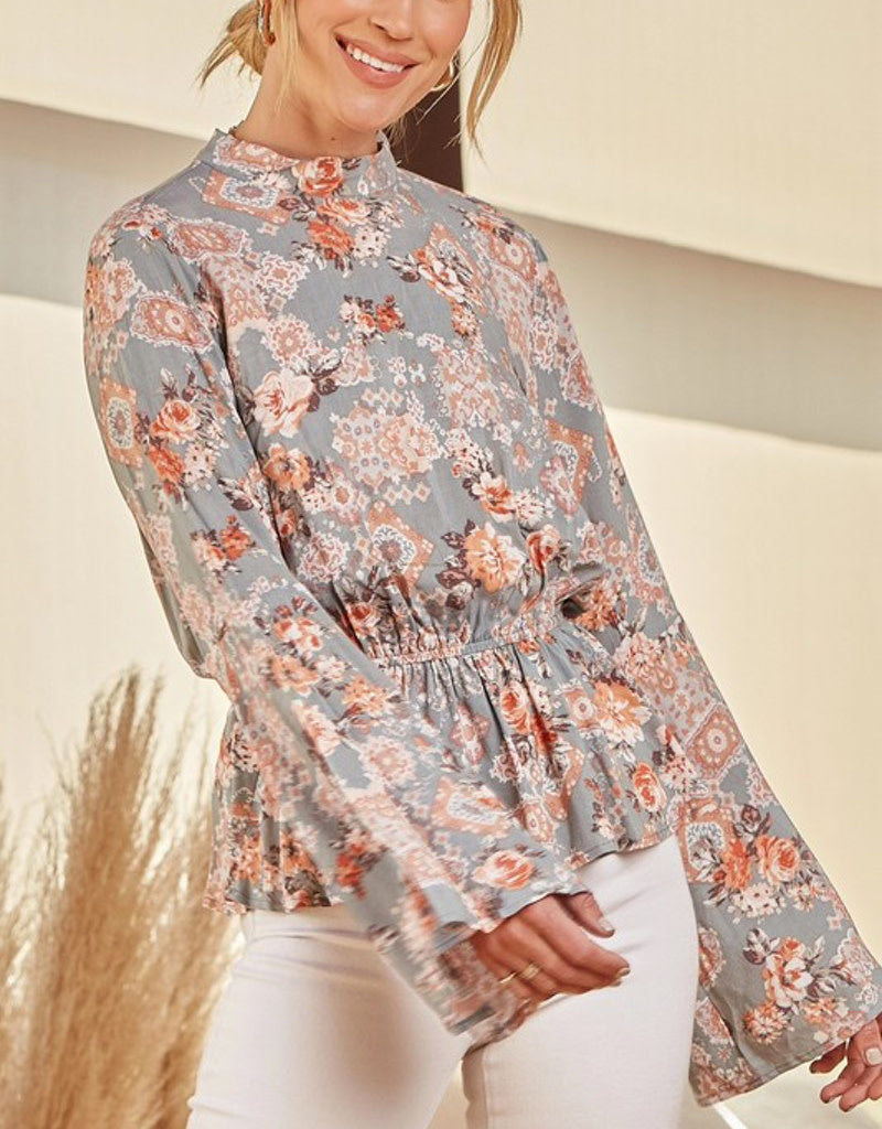 Ava Vintage Blouse in Sage - Soft Rayon Button Down Top