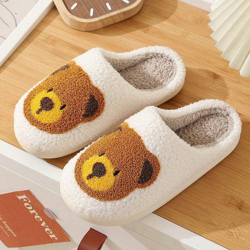 Whimsical Smiley Face Plush Slippers – Warm Knit House Shoes