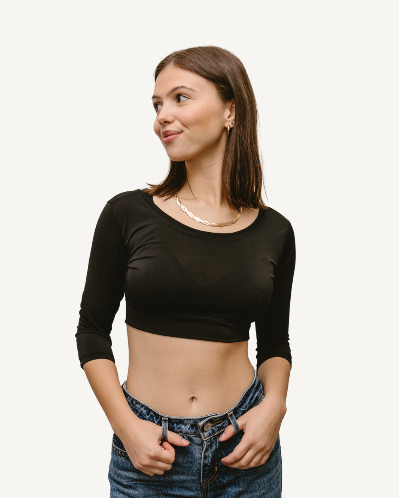 Women's 3/4 Sleeve Cropped Layering Tee Top - Image 6