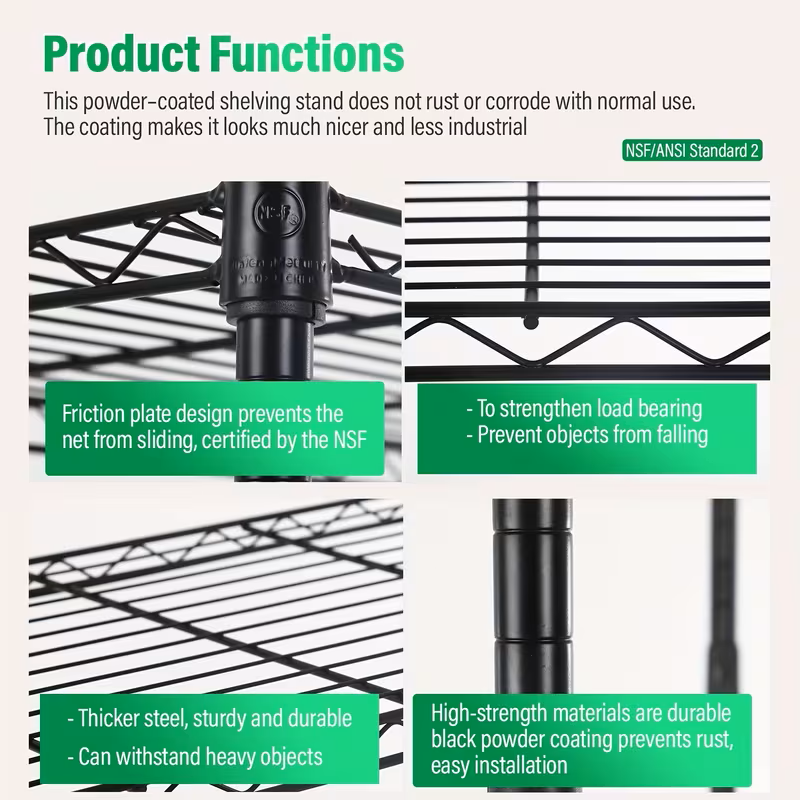 Adjustable Industrial Metal Wire Shelving Unit, Matte Black