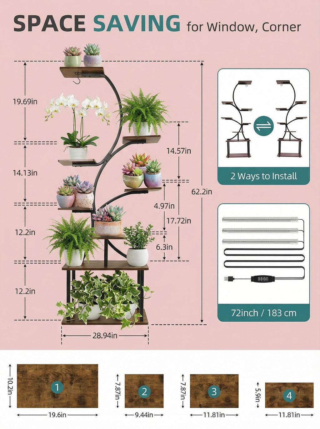 8-Tier Metal Corner Plant Stand - Modern Industrial Plant Shelf