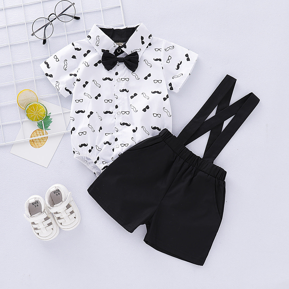 Baby Boys Formal Two-Piece Suspender Outfit with Bow Tie