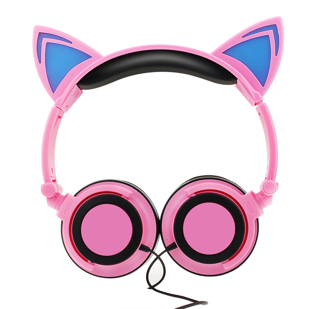 Purple Cat Ear Kids Headphones with LED Lights & Safe Volume Control