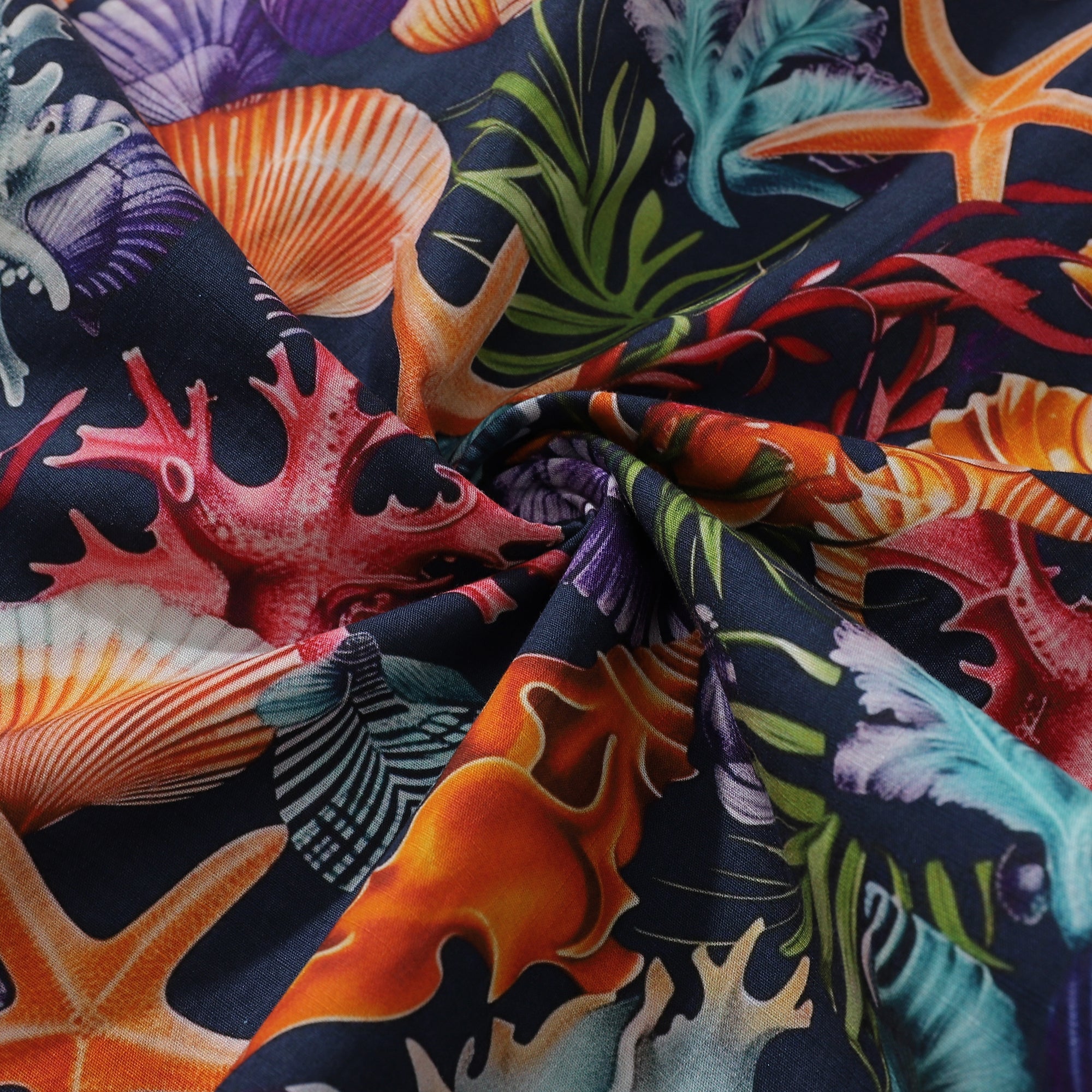 Marine Life Print Men’s Tropical Hawaiian Cotton Button-Down