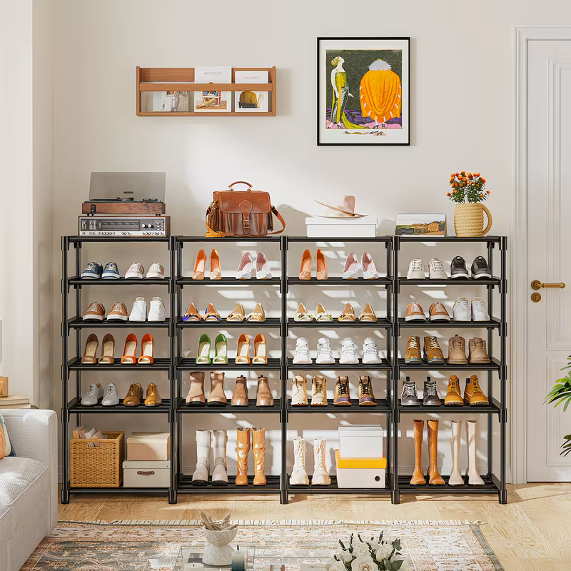 Multi-Layer Shoe Rack Organizer with Hooks - Large Capacity Shelf