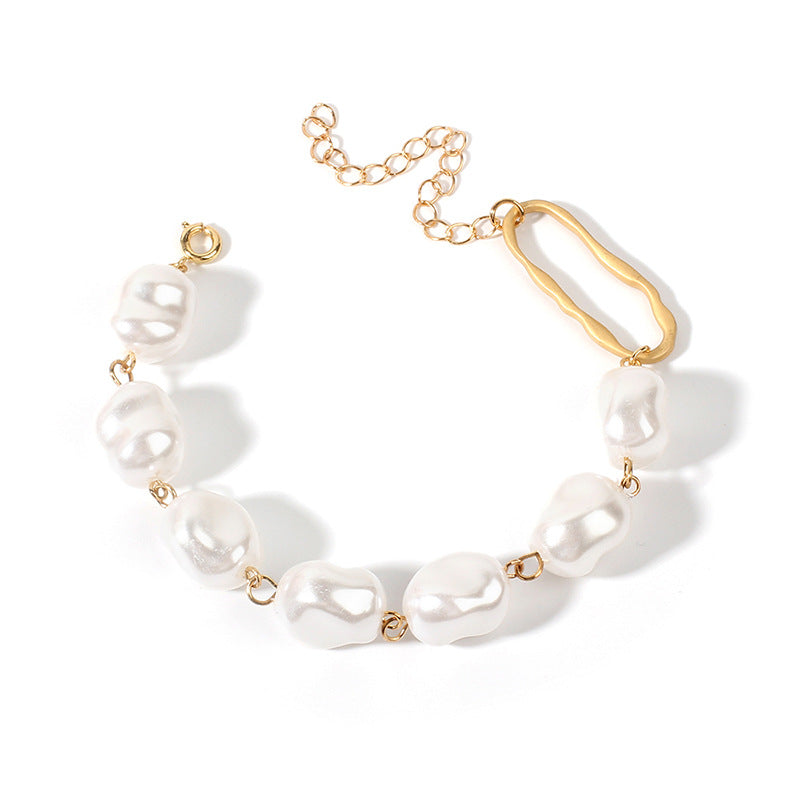 Four-Row Pearl Link Chain Bracelet in Gold-Tone Metal