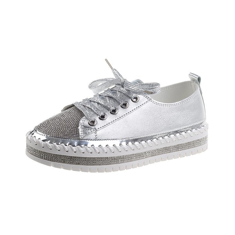 Women’s Leopard Canvas Lace-Up Sneakers with Rhinestone Accents