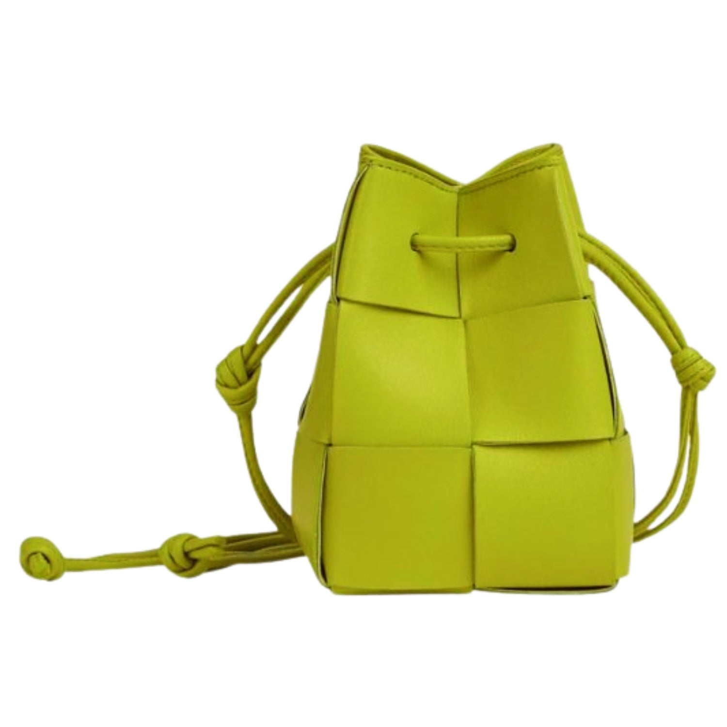 Woven Mini Crossbody Bucket Bag Lightweight Leather Handbag