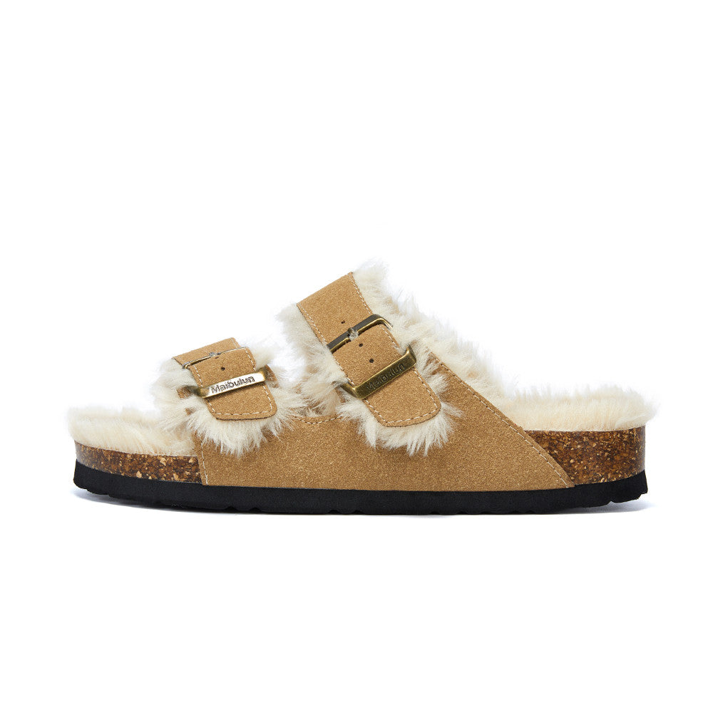 Women's Fur-Lined Adjustable Buckle Clog Slippers for Indoor Outdoor