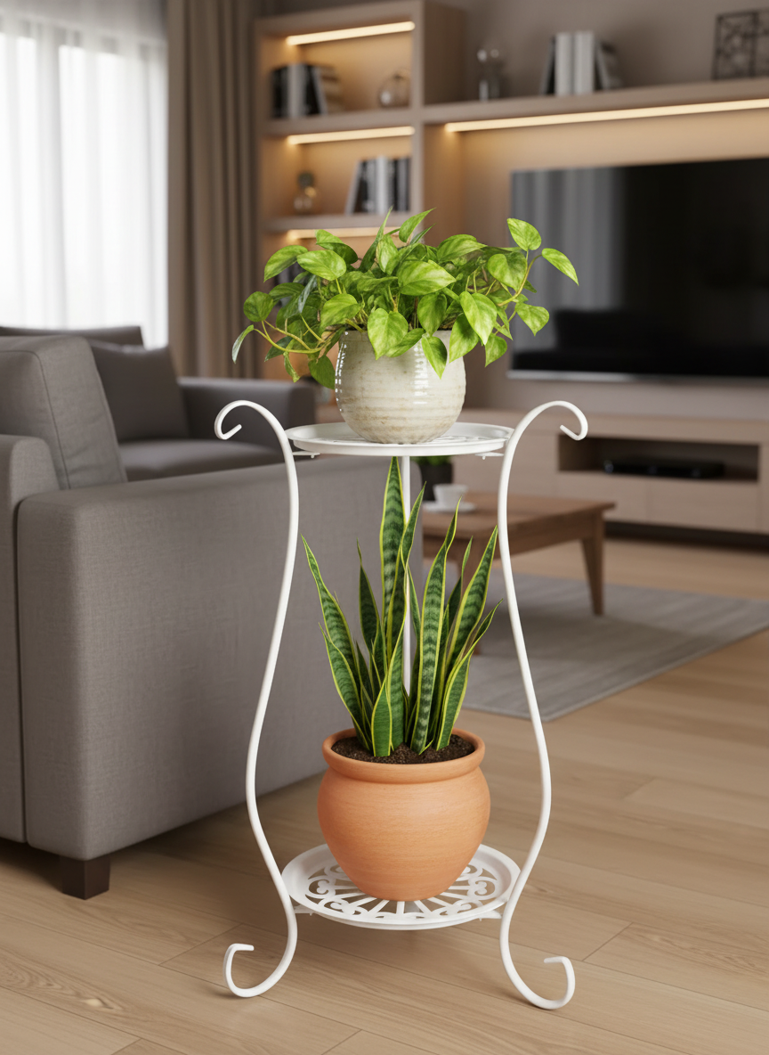 Two-Tier Metal Plant Stand, Modern Indoor & Outdoor Flower Rack