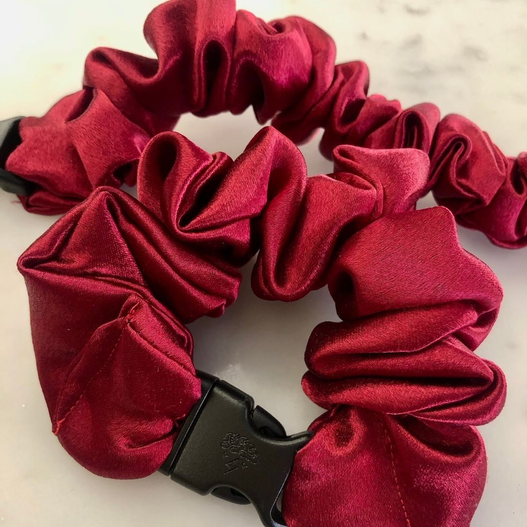 Cherry Red Hair Scrunchie with Easy-Release Buckle Closure