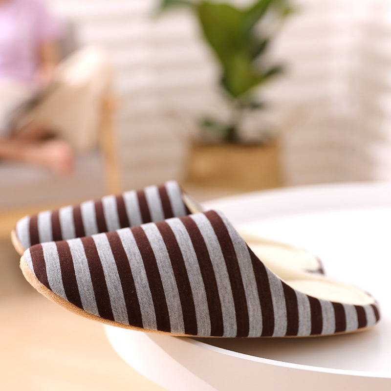 Women’s Cute Rabbit Striped House Slippers - Soft Indoor Flats