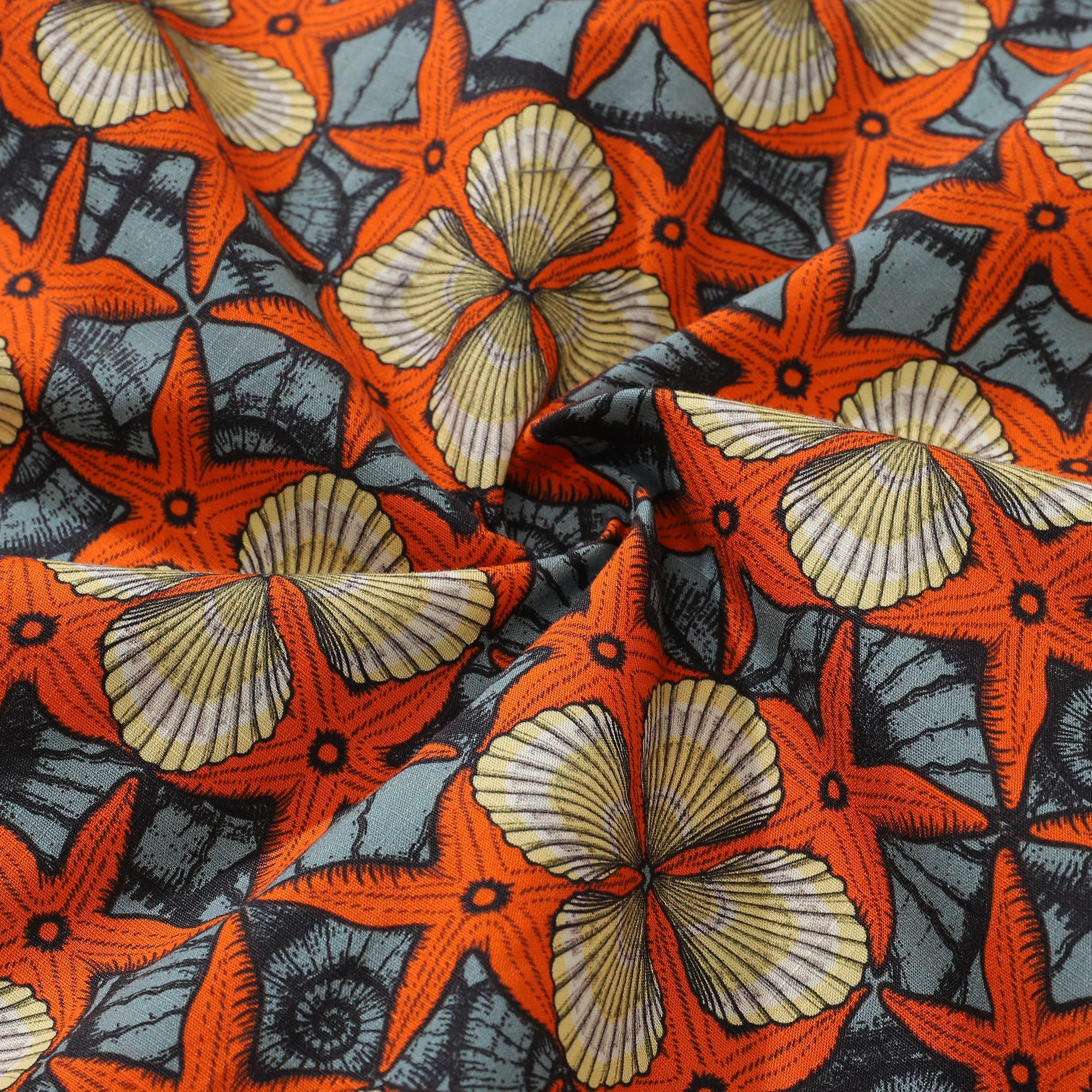 Vintage Hawaiian Coastal Starfish and Shells Camp Shirt