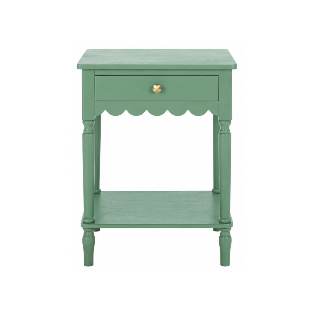 Wood Scalloped Side Table in Mint Green