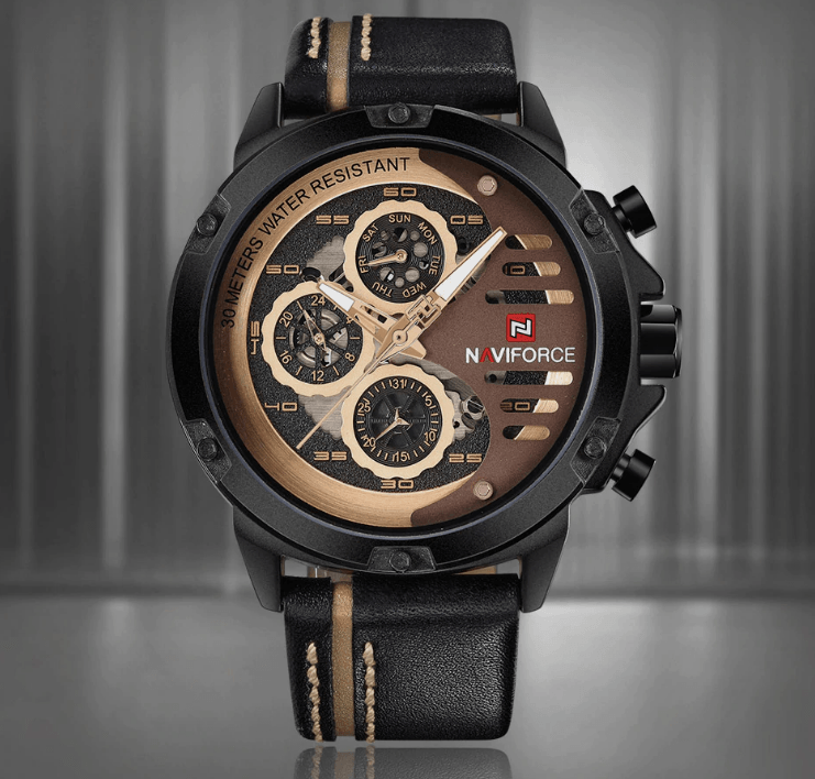 Men's Waterproof Sports Watch with Leather Band & Chronometers